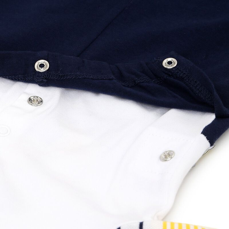 Boys White & Blue Nappy Opening Babysuit image number null